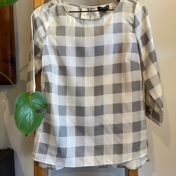 NWT The Limited SZ S White and Grey Check 3/4 Sleeve Blouse! - Picture 1 of 13